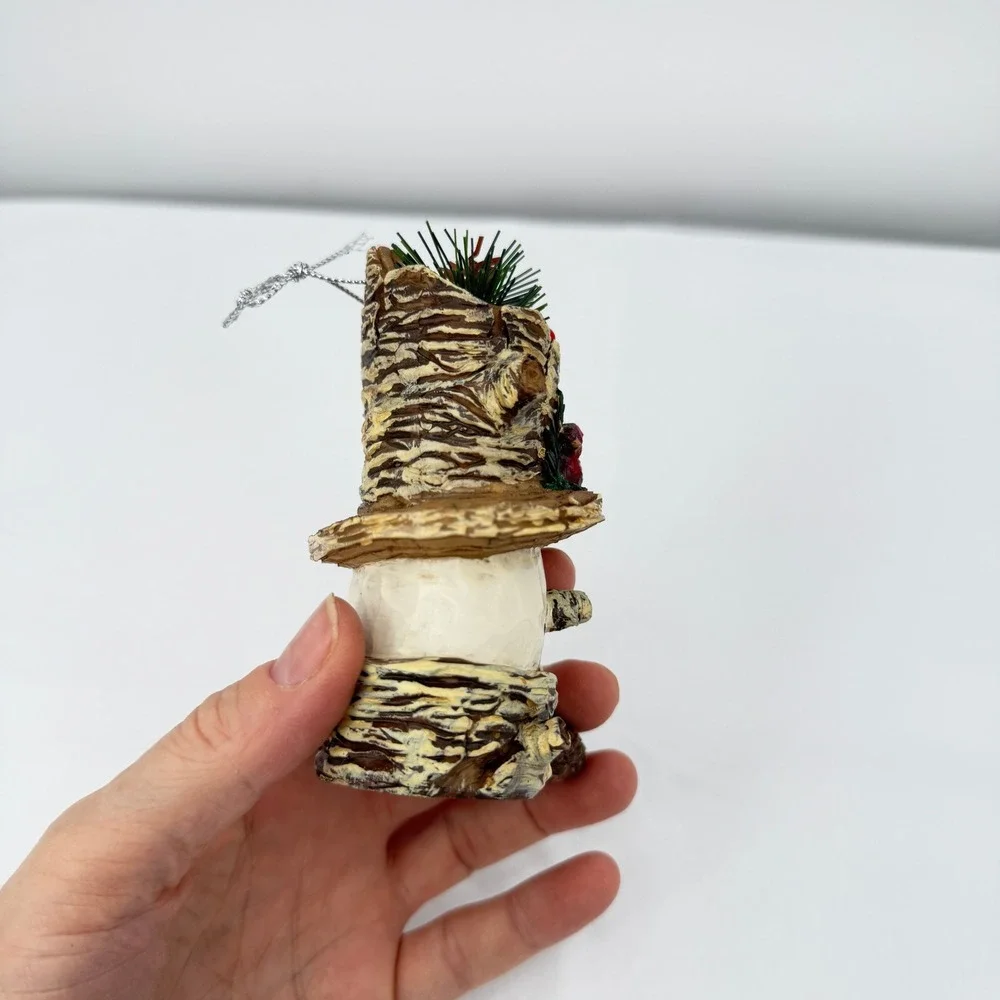 Snowman Christmas Holiday Ornaments Birch Bark‎ Cardinal Pinecone Rustic 3pc Set